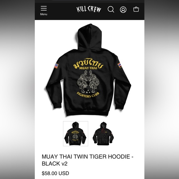 Kill Crew Muay Thai Twin Tiger Hoodie - Picture 2 of 9